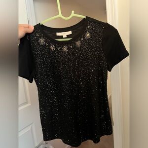 Loft black sequin embellished tee extra small petite